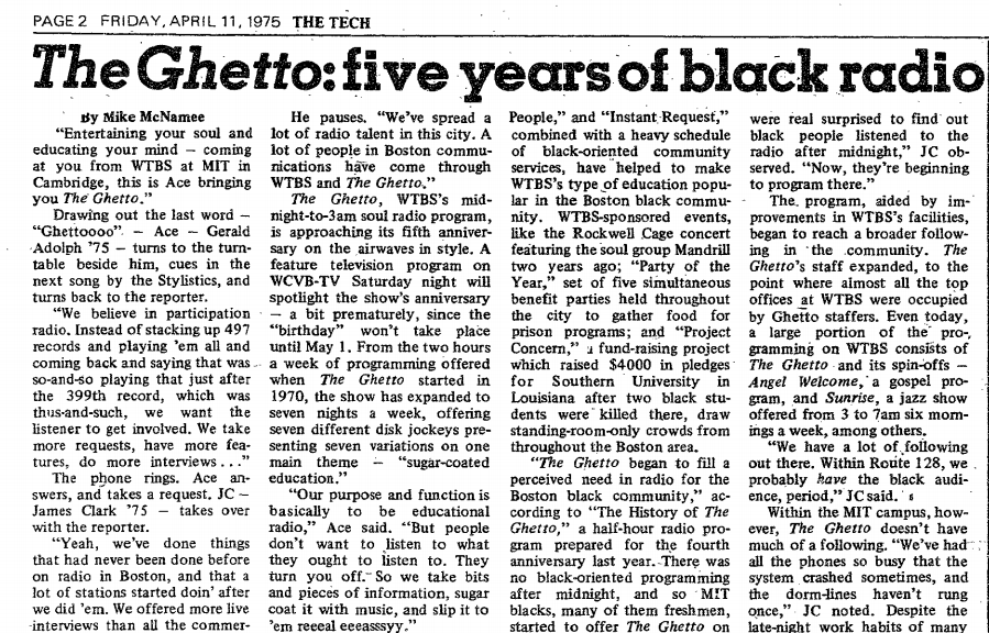 The Ghetto: Five Years of Black Radio, The Tech, 1975