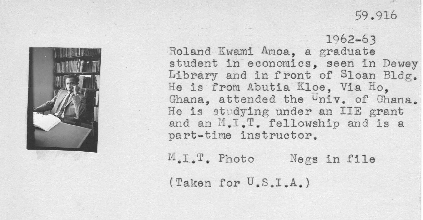 Catalog card: Roland Amoa, 1962-63