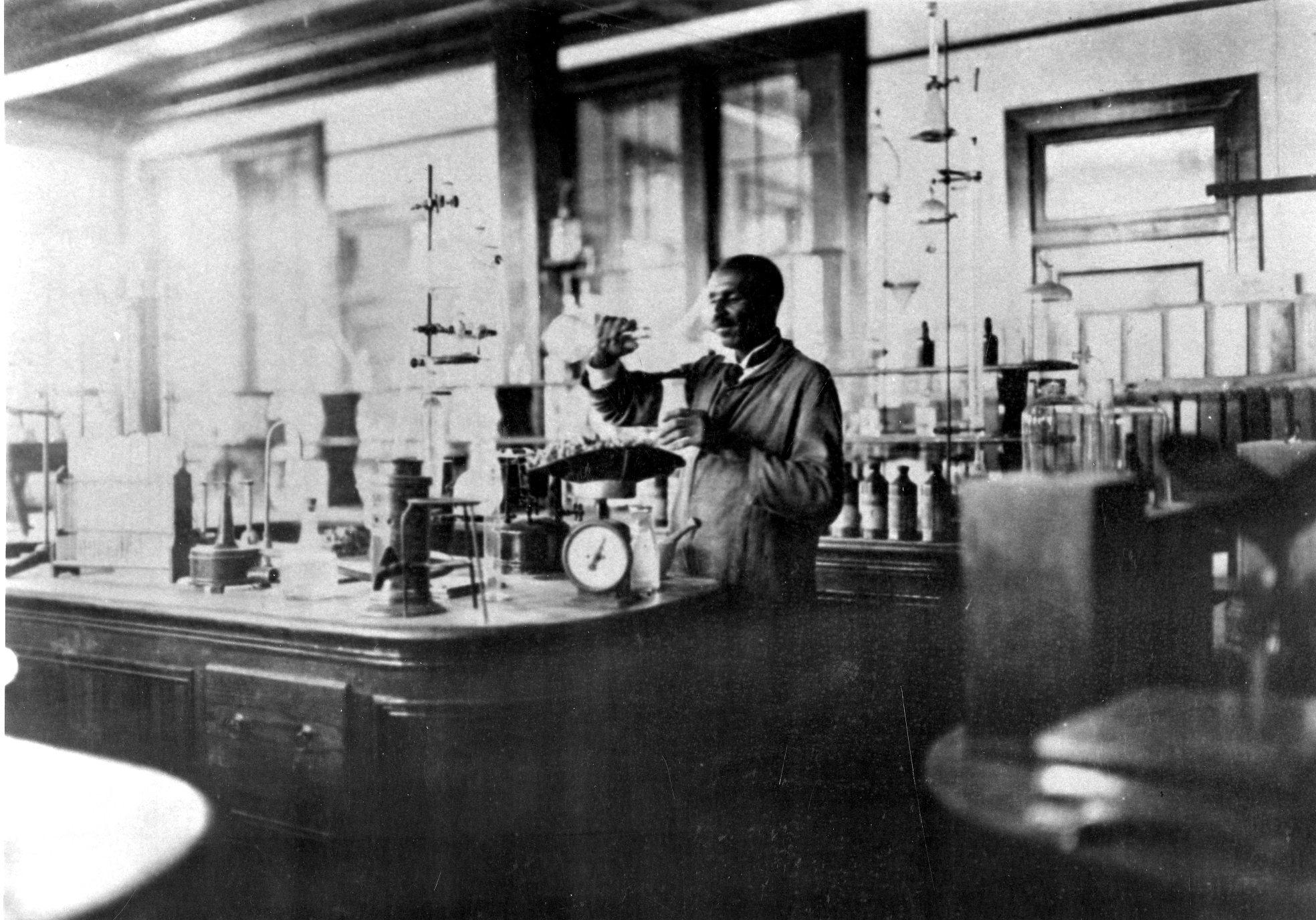 George Washington Carver in lab